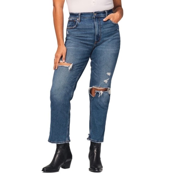 Abercrombie & Fitch Ultra High Rise Ankle Straight Jean Medium Destroy 29 / 8S - Picture 1 of 10